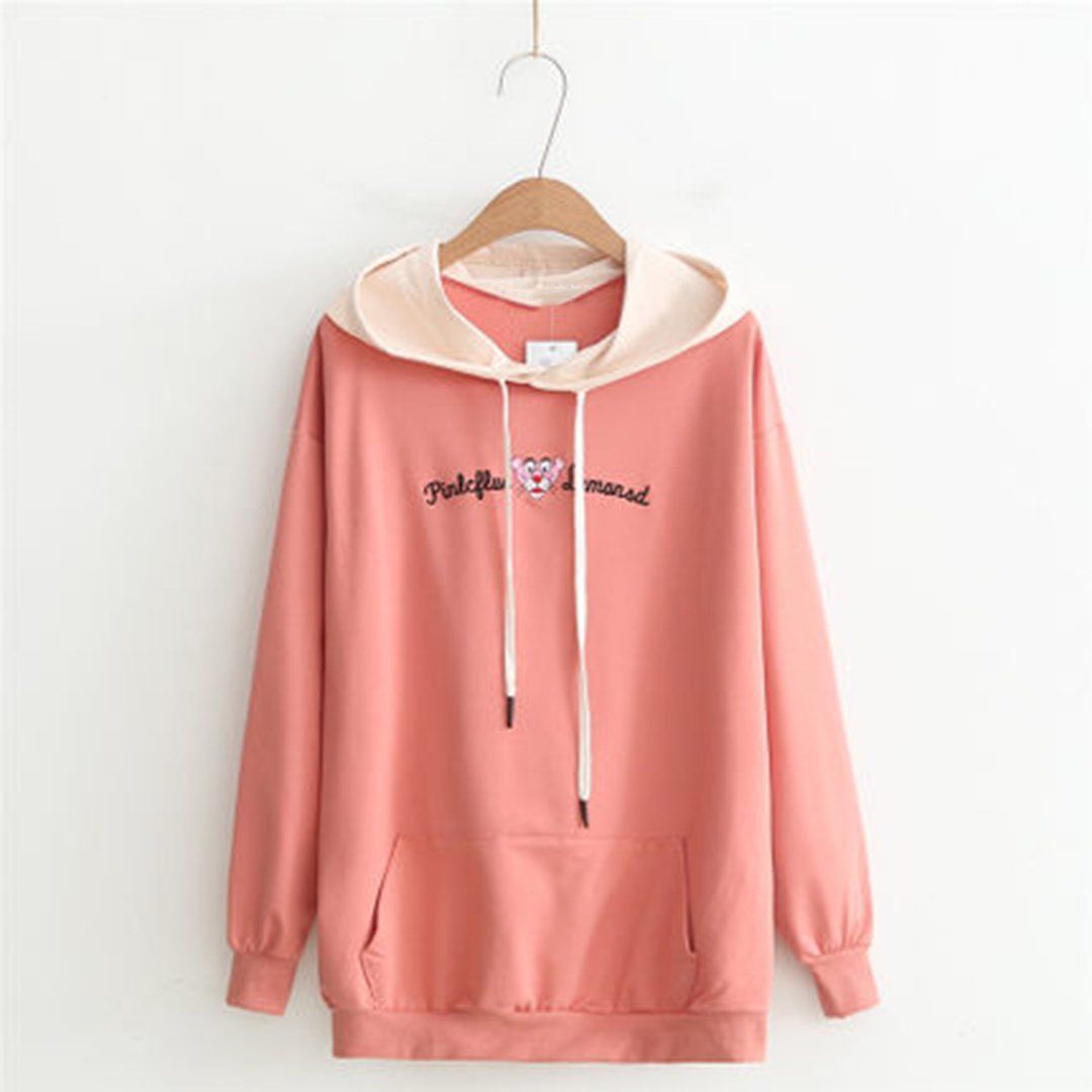 Babakud Loose Embroidery Casual Women Hoodie 2019 September New XL Pink 