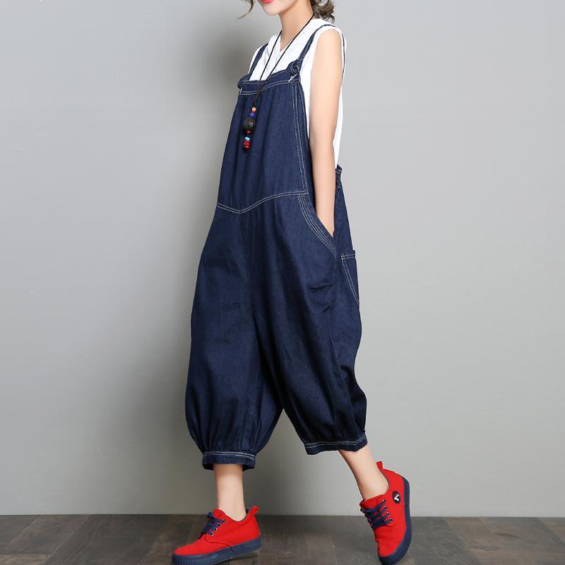 Babakud New Loose Denim Retro Solid Color Jumpsuit 2019 July New One Size Blue 