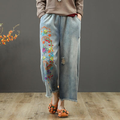 BABAKUD New Loose Retro Embroidery Denim Wide Leg Pants 2019 August New 