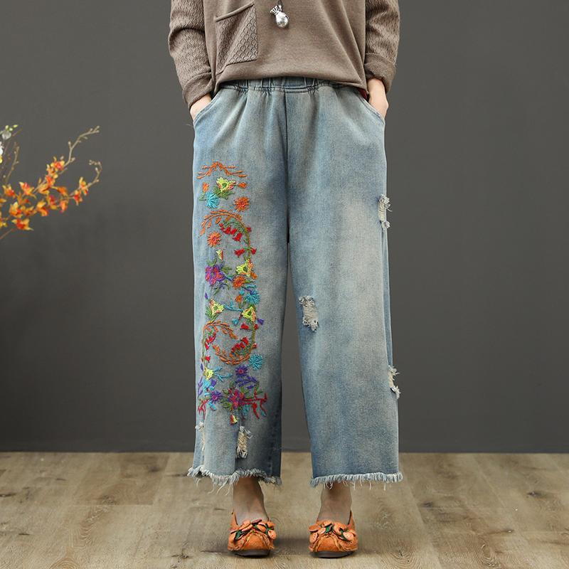 BABAKUD New Loose Retro Embroidery Denim Wide Leg Pants 2019 August New 
