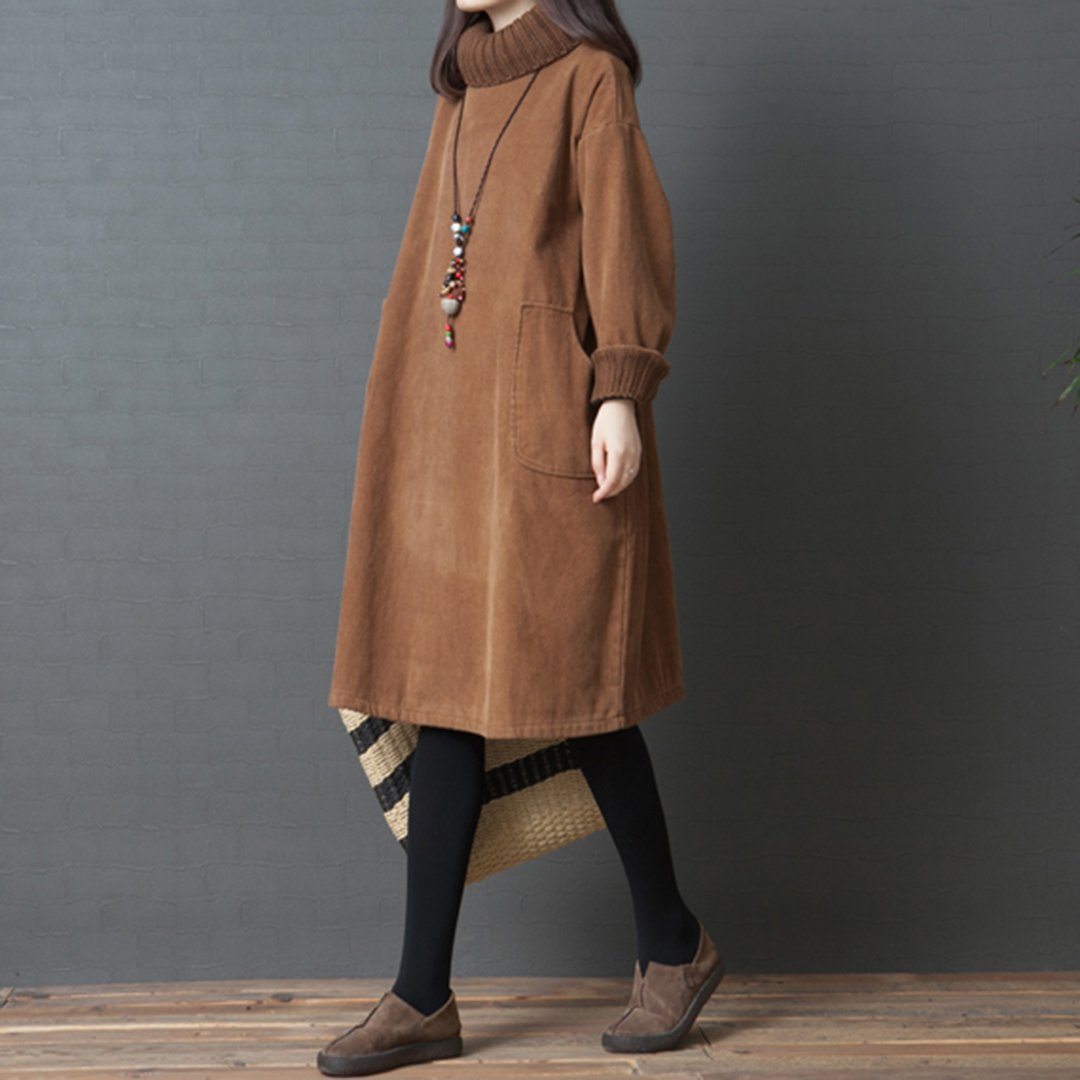 Babakud Oversize Knitted Paneled Corduroy Autumn Winter Dress 2019 October New M Camel 
