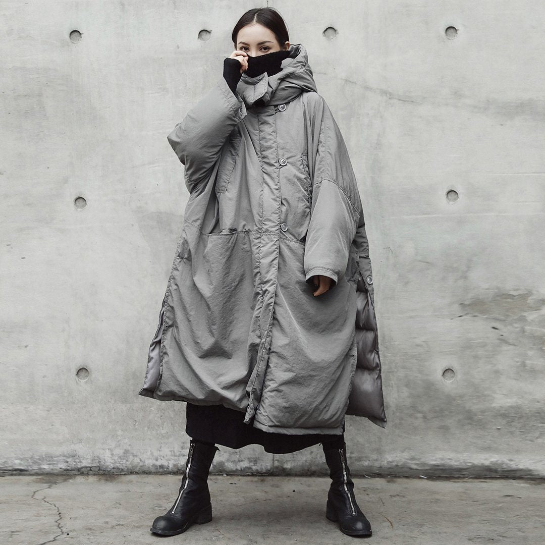 Babakud Oversize Loose Solid Quilted Slit Hooded Coat 2019 October New One Size Gray 