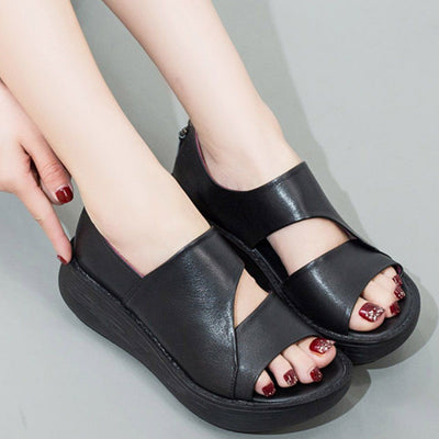 Babakud Peep Toe Wedge Casual Leather Sandals Summer Sandals Cll 35 Black 
