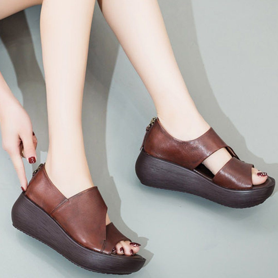 Babakud Peep Toe Wedge Casual Leather Sandals