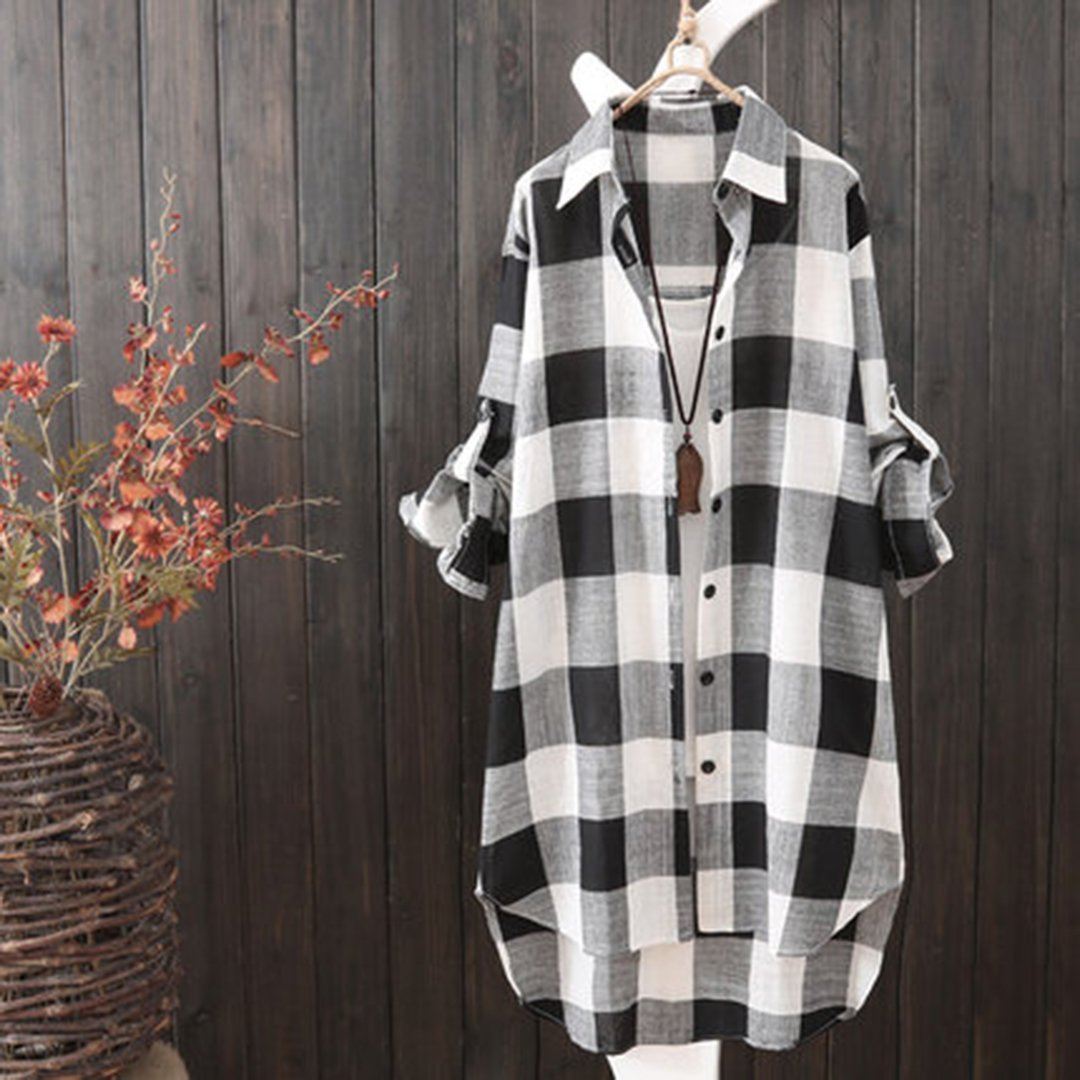 BABAKUD Plaid Loose Long Sleeve Casual Shirt 2019 August New One Size Black 