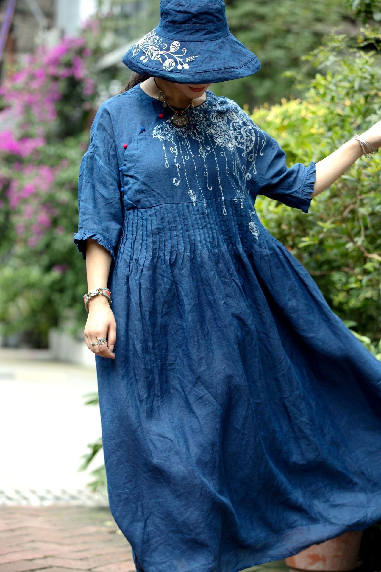 BABAKUD Plant Dyed Blue Batik Texture Cotton Linen Loose Handmade Dress 2019 August New 