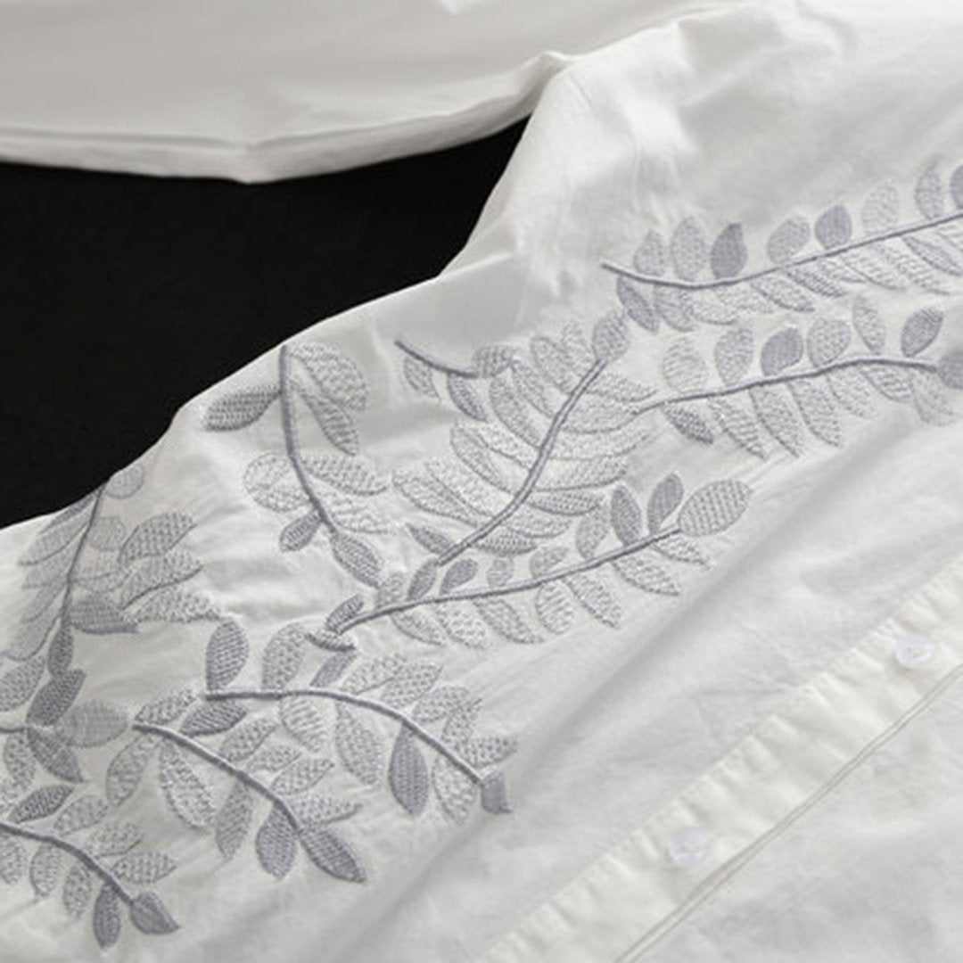 BABAKUD Pleated Leaf Embroidery Long Sleeve Shirt