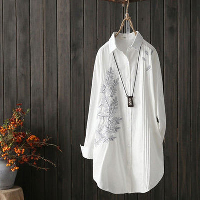 BABAKUD Pleated Leaf Embroidery Long Sleeve Shirt 2019 August New One Size White 
