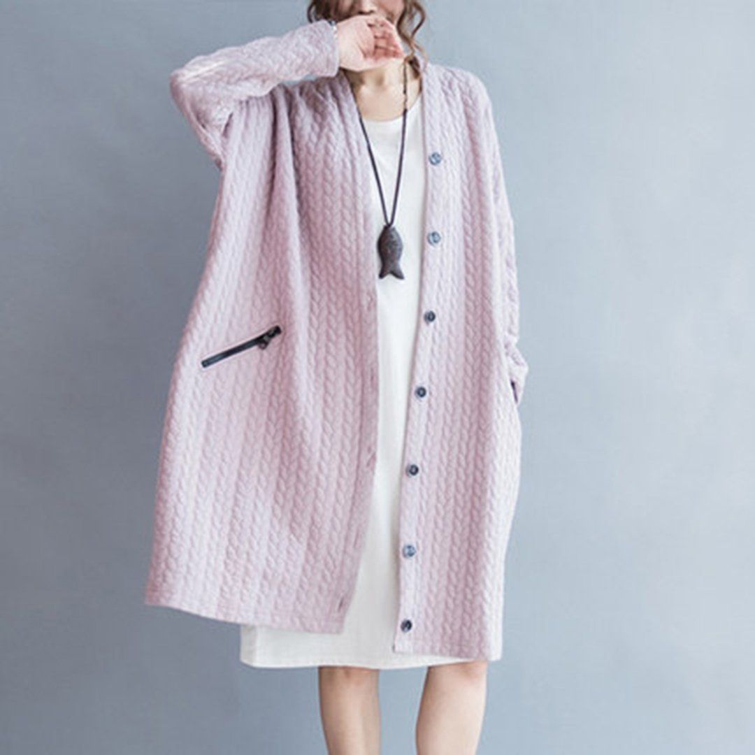 BABAKUD Plus Size Loose Knitted Buttons Cardigan Coat 2019 August New XL Pink 