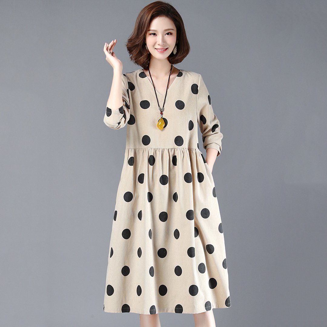 BABAKUD Polka Dots Casual Loose Gathered V-Neck Dress 2019 August New 