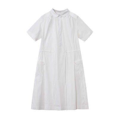 Babakud Polo Neck Button Front Drawstring Solid Dress 2019 July New 