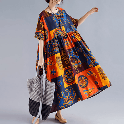 BABAKUD Printed Gathered Large Size Short Sleeve Dress 2019 August New 
