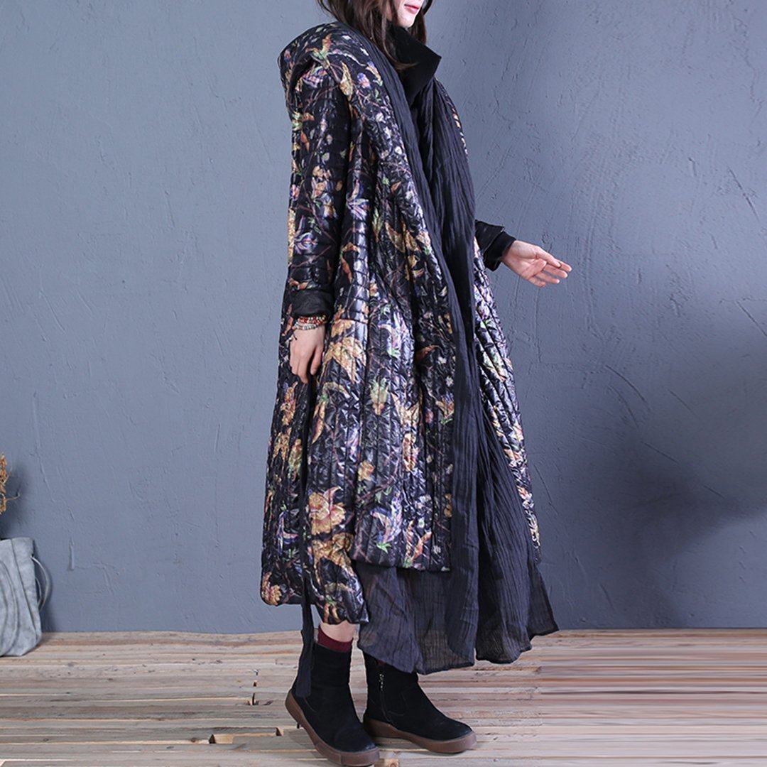 Babakud Printed Loose Scarf Paneled Design Hooded Winter Coat 2019 October New 