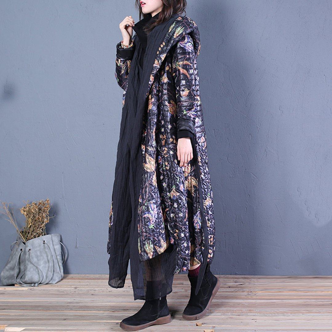 Babakud Printed Loose Scarf Paneled Design Hooded Winter Coat 2019 October New 