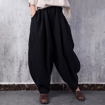 Babakud Ramie Linen Pockets Casual Loose Bloom Pants 2019 Jun New One Size Black 