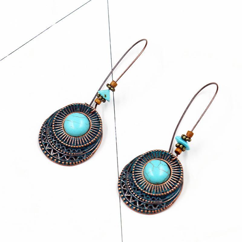 Babakud Retro Alloy Long Round Turquoise Earrings ACCESSORIES 