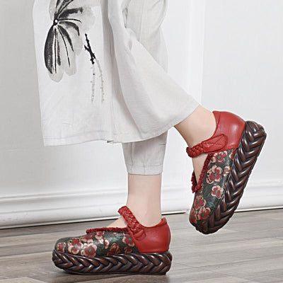 BABAKUD Retro Autumn Leather Platform Ccomfortable Ethnic Shoes 2019 October New 35 Red 