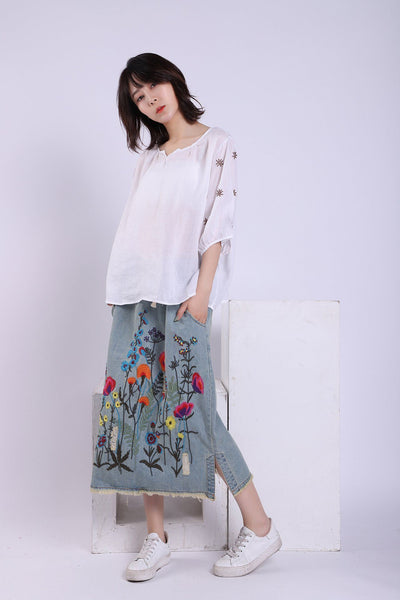 Babakud Retro Embroidery Denim Spring Skirt