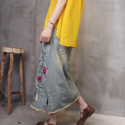 Babakud Retro Embroidery Denim Spring Skirt 2019 Jun New 