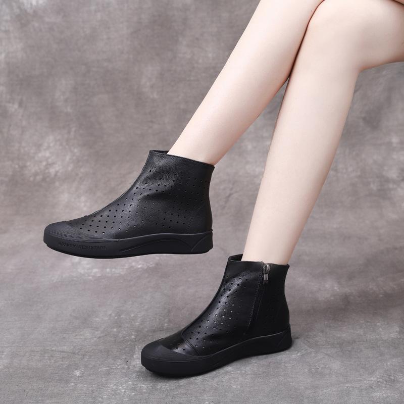 Babakud Retro Flat Bottom Hollow Leather Boots 2019 July New 35 Black Hollow 