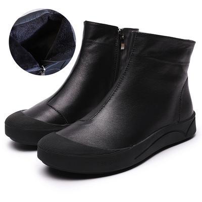 Babakud Retro Flat Bottom Hollow Leather Boots 2019 July New 35 Black Plush 