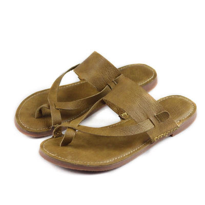 Babakud Retro Leather Clip Toe Solid Casual Slippers