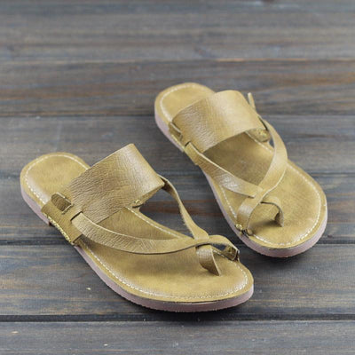 Babakud Retro Leather Clip Toe Solid Casual Slippers 2019 Jun New 35 Yellow 