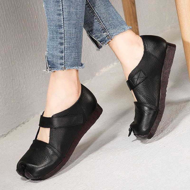 Babakud Retro Leather Split Toe Comfortable Velcro Shoes 2019 July New 35 Black 