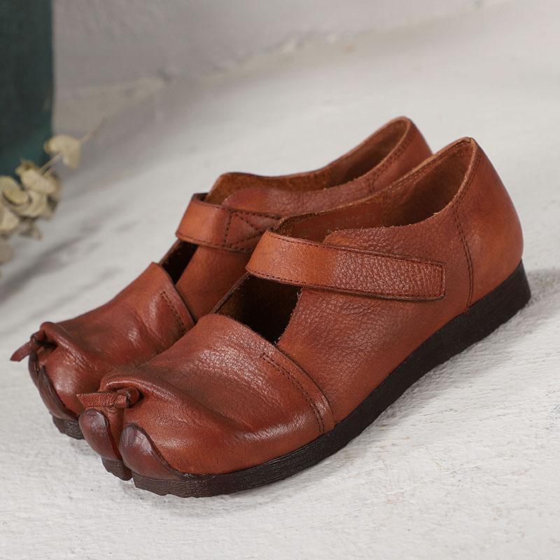 Babakud Retro Leather Split Toe Comfortable Velcro Shoes 2019 July New 35 Brown 