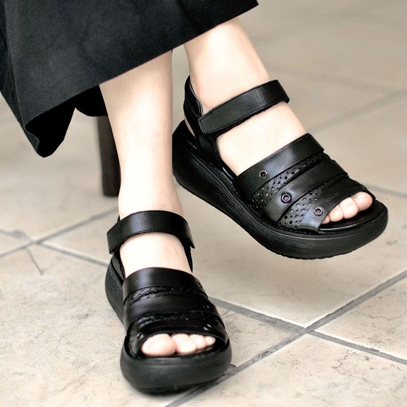 Babakud Retro Leather Thick Bottom Women Sandals Shoes Summer Sandals Cll 35 Black 