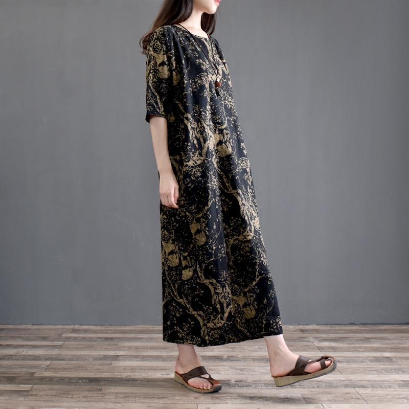 Babakud Retro Linen Printed Loose Long Sleeve Dress 