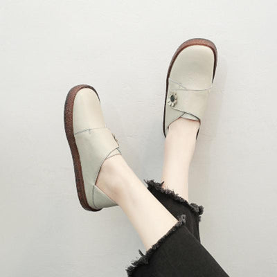 Babakud Retro Soft Bottom Flat Leather Casual Shoes 34-43 2019 July New 34 Light Gray 