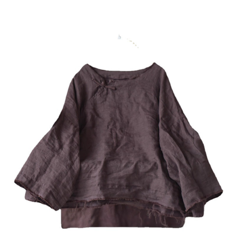 Babakud Retro Solid Loose Linen Sweater