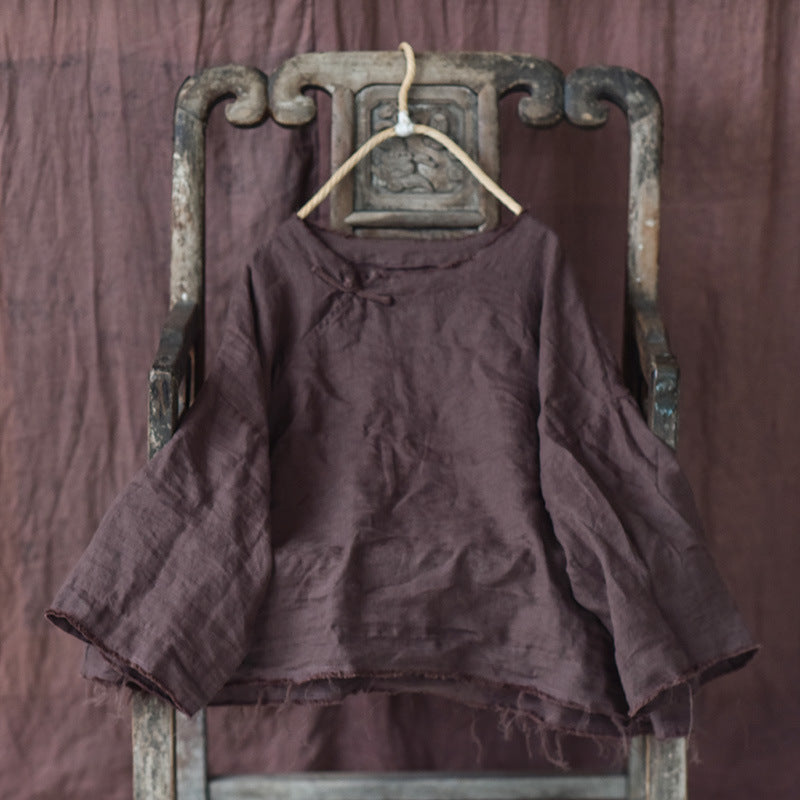 Babakud Retro Solid Loose Linen Sweater Sep 2022 New Arrival Coffee One Size 