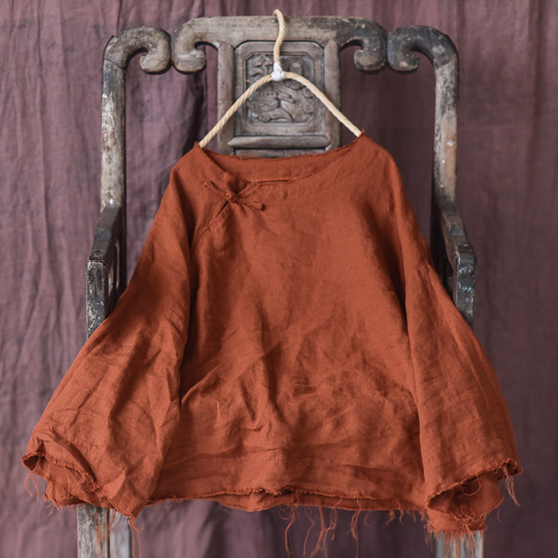 Babakud Retro Solid Loose Linen Sweater Sep 2022 New Arrival Orange One Size 