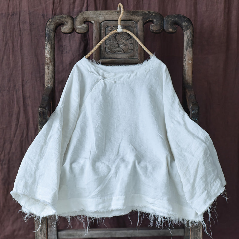 Babakud Retro Solid Loose Linen Sweater Sep 2022 New Arrival White One Size 