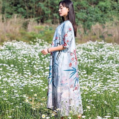 BABAKUD Retro Vintage Silk Linen Loose Dress 2019 August New 