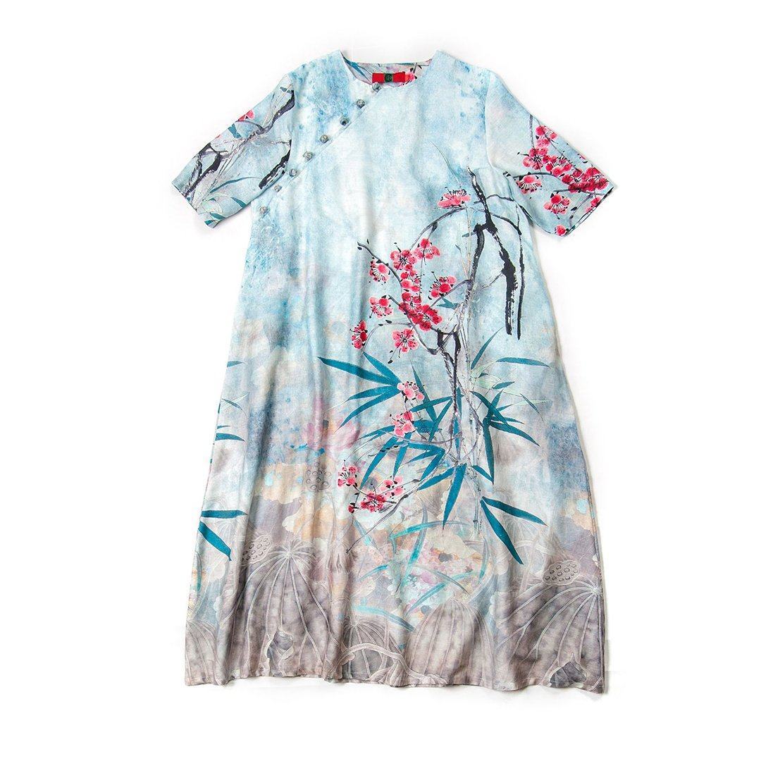 BABAKUD Retro Vintage Silk Linen Loose Dress 2019 August New 