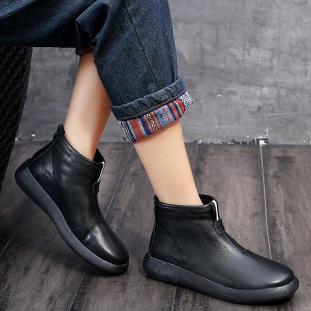 Babakud Simple Essential Solid Leather Women Casual Boots 34-41