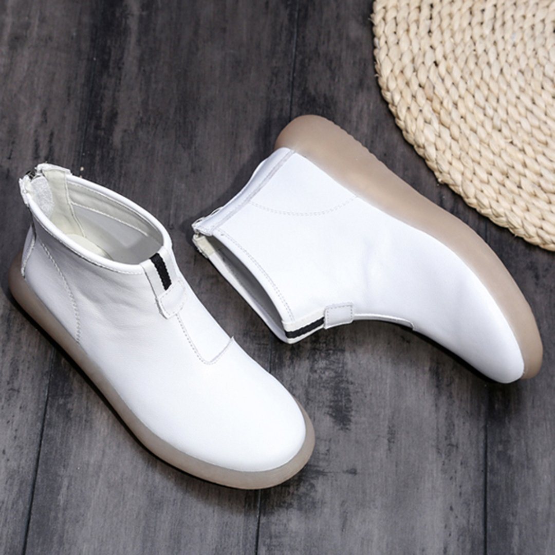 Babakud Simple Essential Solid Leather Women Casual Boots 34-41 2019 October New 34 White Plush 