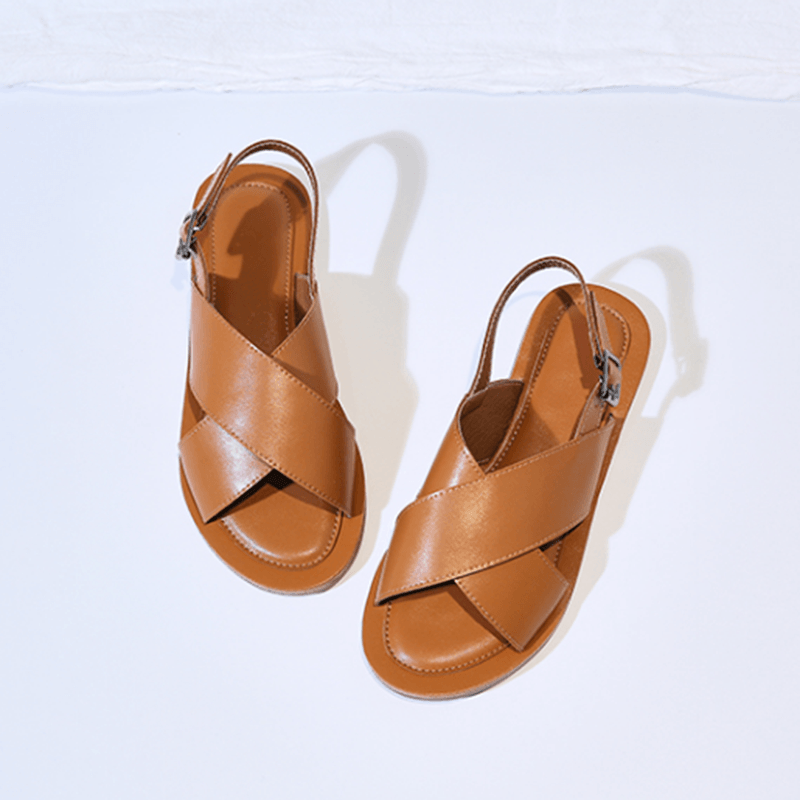 Babakud Simple Handmade Leather Casual Adjustable Buckle Sandals 2019 Jun New 35 Brown 