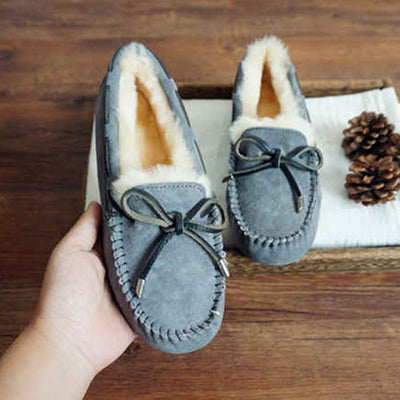 Babakud Slip On Bow-Knot Thick Wool Pea Lazy Winter Shoes