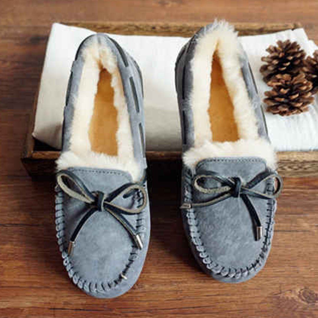 Babakud Slip On Bow-Knot Thick Wool Pea Lazy Winter Shoes