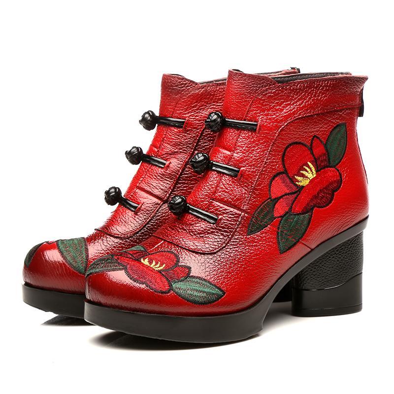BABAKUD Soft Bottom Embroidered High Heels Retro Boots