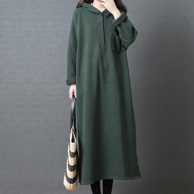 Babakud Solid Buttons Front Oversize Casual Hooded Dress