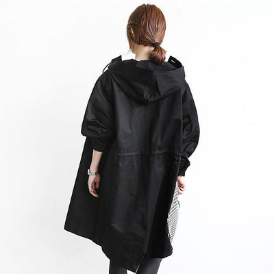 Babakud Solid Casual Loose British Style Hooded Coat