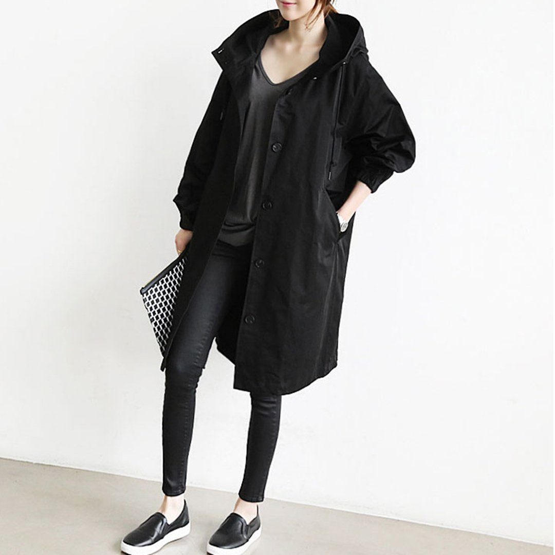 Babakud Solid Casual Loose British Style Hooded Coat