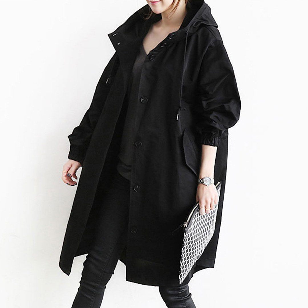 Babakud Solid Casual Loose British Style Hooded Coat 2019 October New M Black 