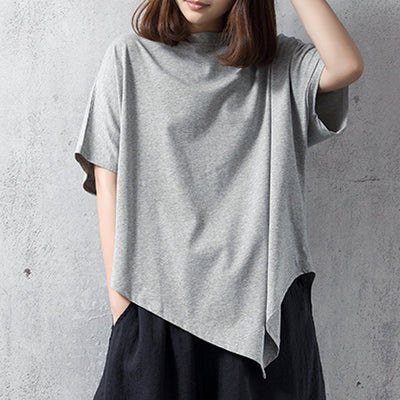 Babakud Solid Casual Loose Irregular T-Shirt 2019 July New One Size Gray 