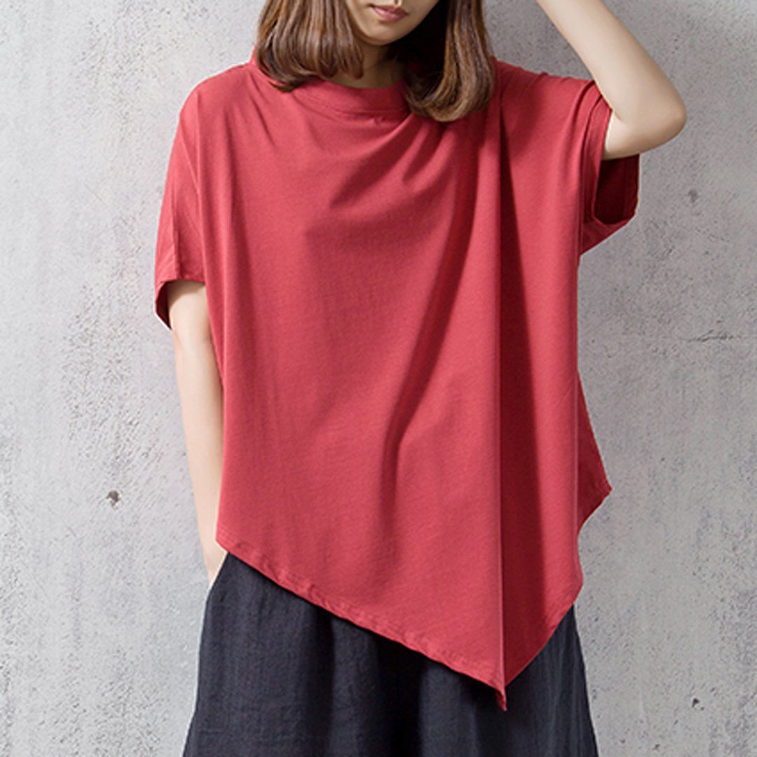 Babakud Solid Casual Loose Irregular T-Shirt 2019 July New One Size Red 